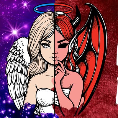 realistic angel half demon