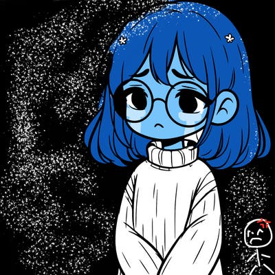 sad girl with glasses in a sweater
