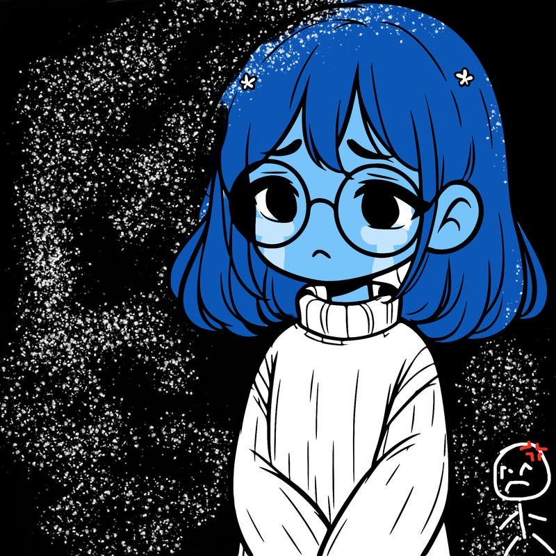 sad girl with glasses in a sweater