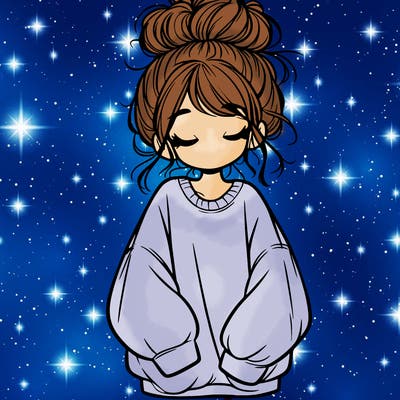 girl with baggy sweatshirt and messy bun