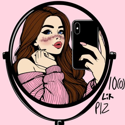 realistic girl taking mirror selfie beautiful