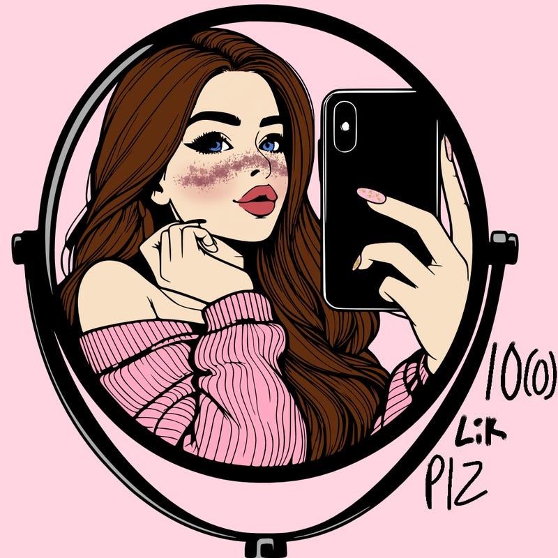 realistic girl taking mirror selfie beautiful