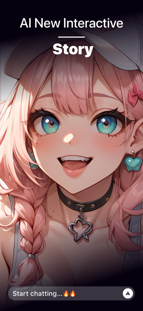 Close up of a pink haired anime character in the MeMe AI chat story interface