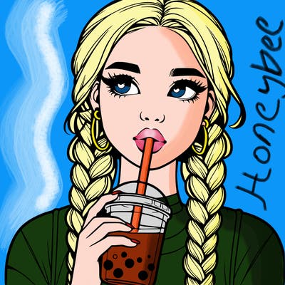 realistic girl with braided hair drinking boba