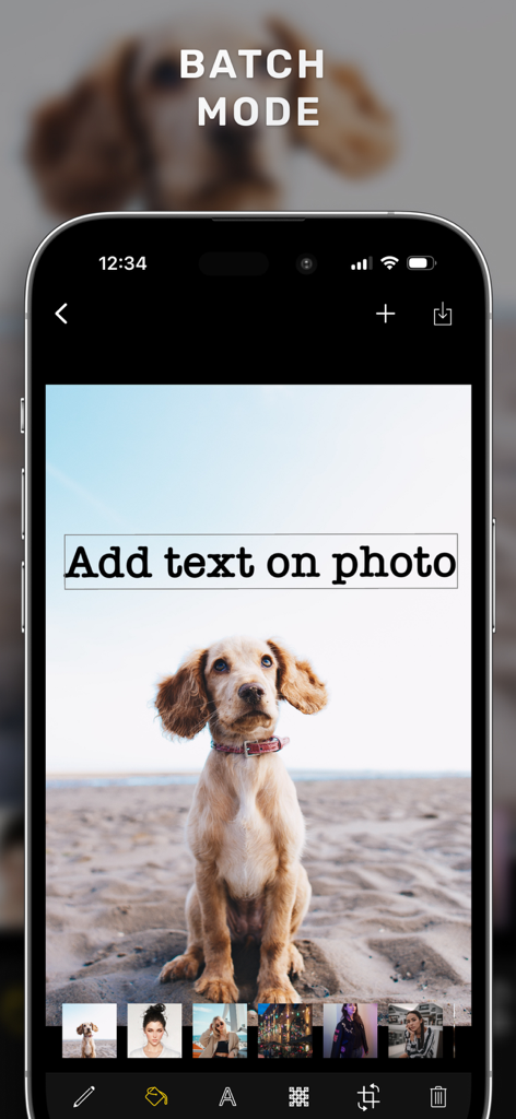 Watermark・Add Text on Photo - Interfaz de la aplicación Marca de Agua mostrando la función de modo por lotes para añadir texto a múltiples fotos
