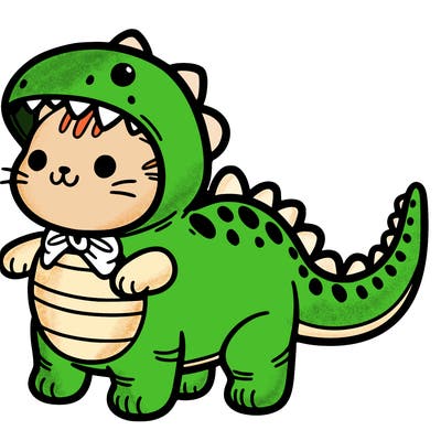 cute cat wearing a dino costume