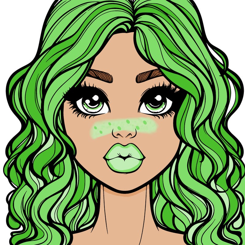 realistic girl with big lips and wavy curly hair
