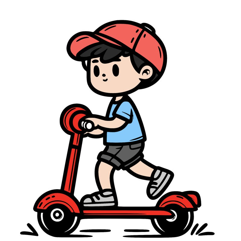 a kid riding a scooter