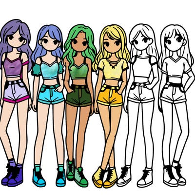 a group of girls wearing crop tops and shorts