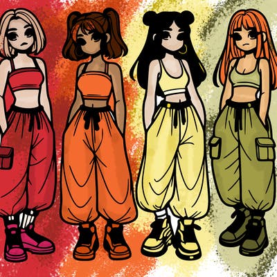 girls with crop top with baggy pants