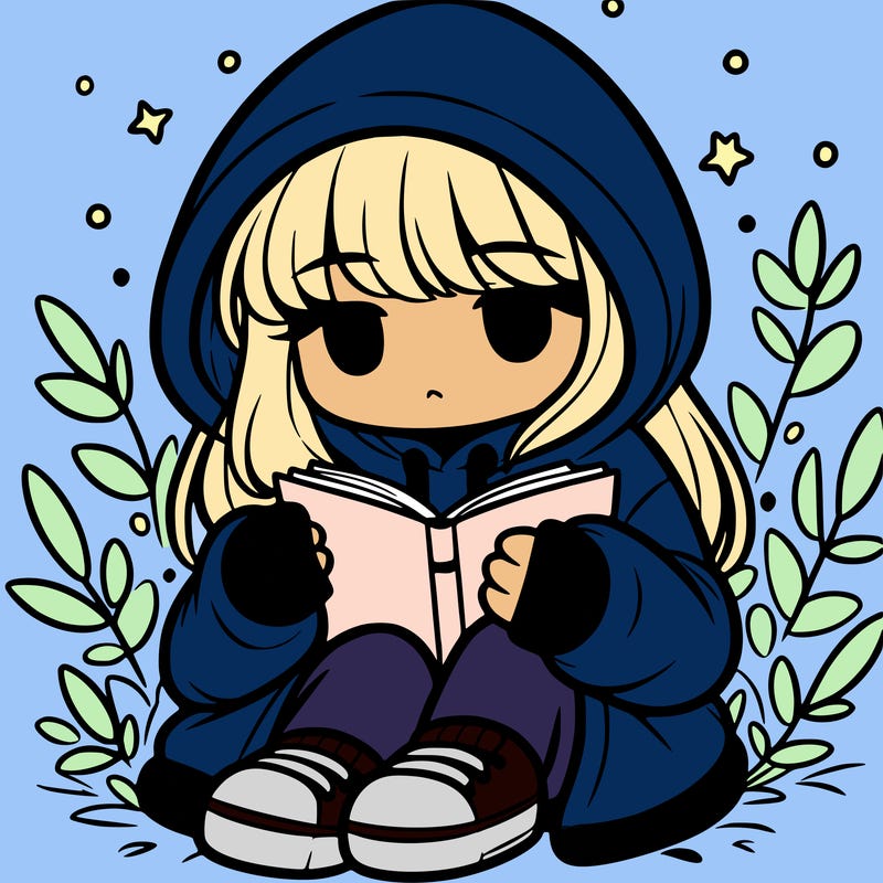 girl in oversized hoodie reading a book