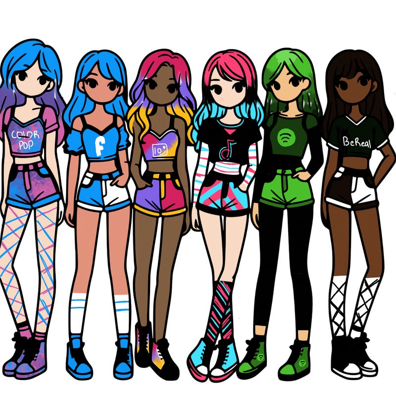 a group of girls wearing crop tops and shorts