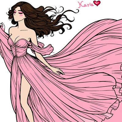 realistic woman in dress flowing the the wind