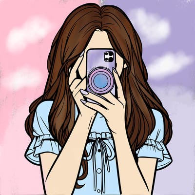 a realistic girl holding her phone taking pictures