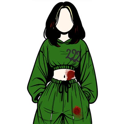 realistic girl faceless with baggy pants and a crop top