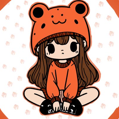 a girl wearing a frog hat and some frog socks