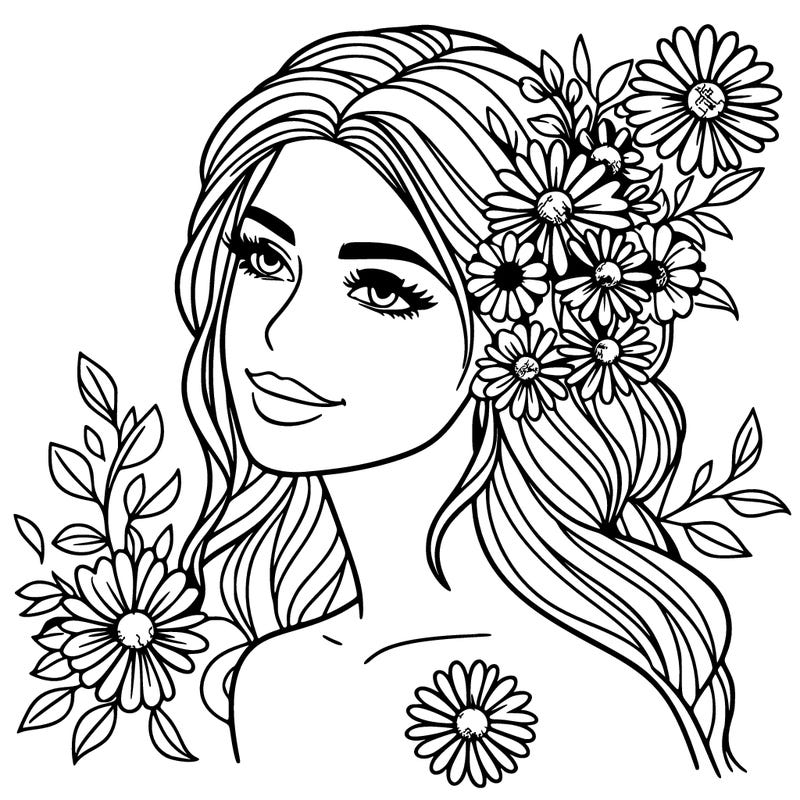 a beautiful woman with flowers in her hair