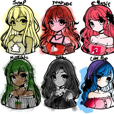 6 beautiful anime girls lined up