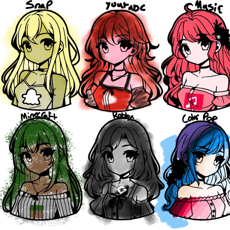 6 beautiful anime girls lined up