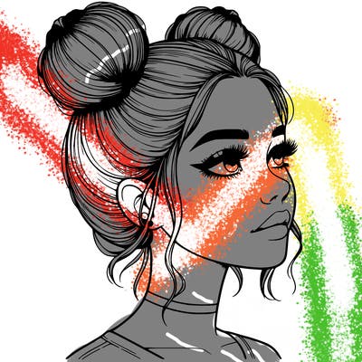 realistic girl with buns on the top of her head