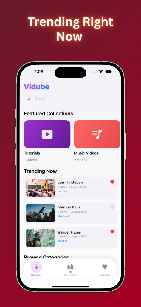 Vidube Video Tube Player Pro - Vidube app interface displaying featured video collections and trending content