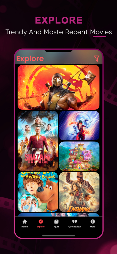 Seekee Movies : Films & Shows - Seekee app explore screen displaying trending and recent movie posters
