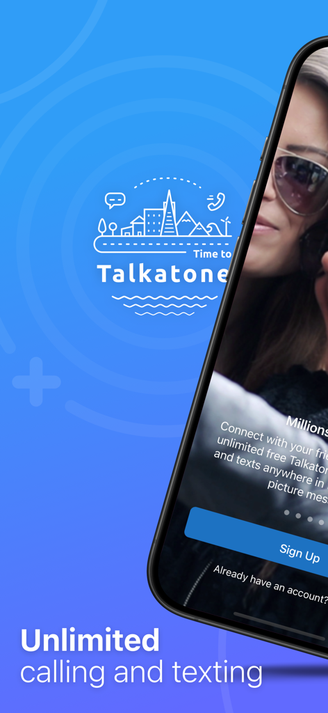 Talkatone app sign up screen for unlimited calling and texting