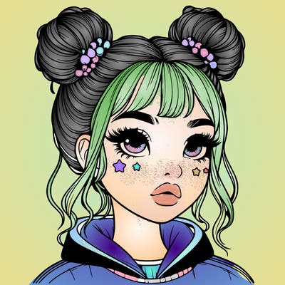 realistic girl with space buns