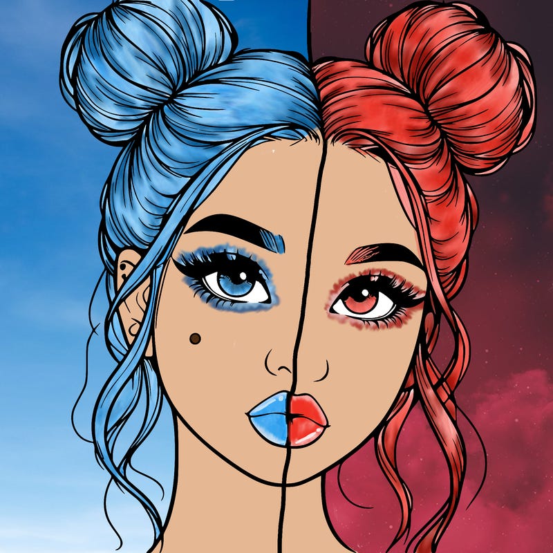 realistic girl with two buns on her hair and lips