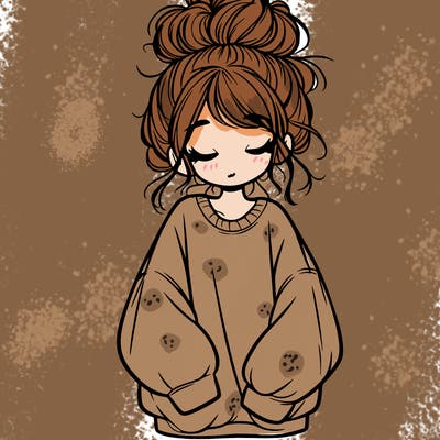 girl with baggy sweatshirt and messy bun