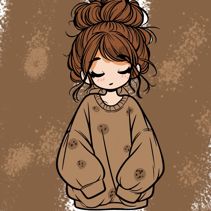 girl with baggy sweatshirt and messy bun
