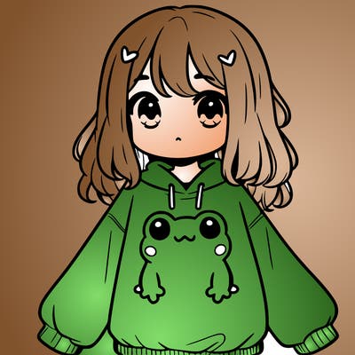 girl wearing frogging sweatshirt