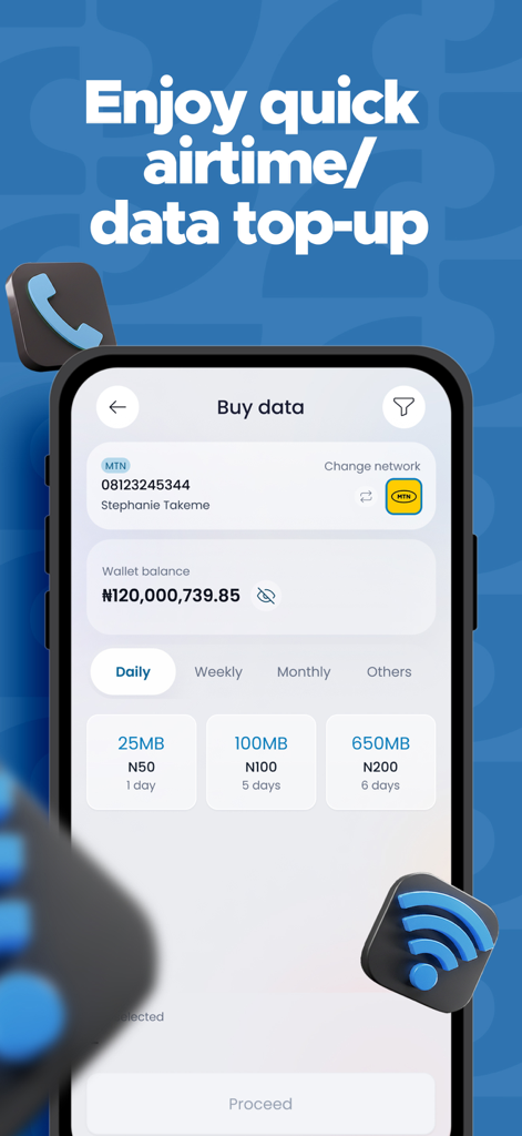 Credit Direct Mobile - Interface of the Credit Direct Mobile app showing options to buy MTN data plans in Nigeria