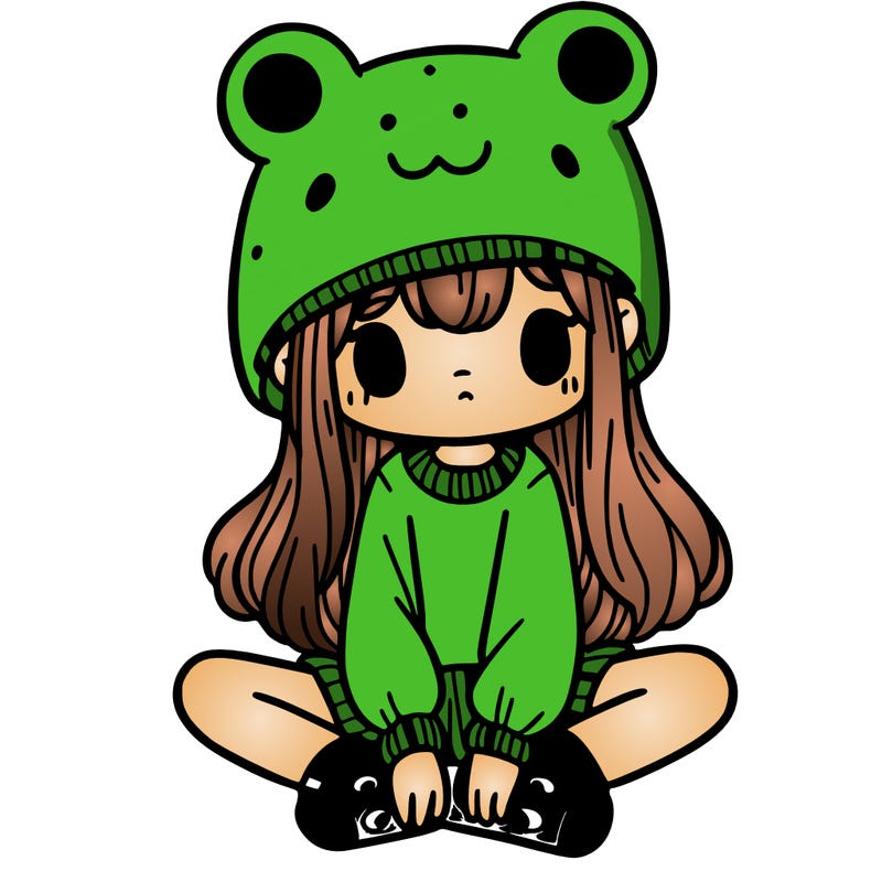 a girl wearing a frog hat and some frog socks