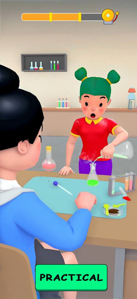 Pass or Fail - School Games - A student performing a science lab experiment in the Pass or Fail school game.