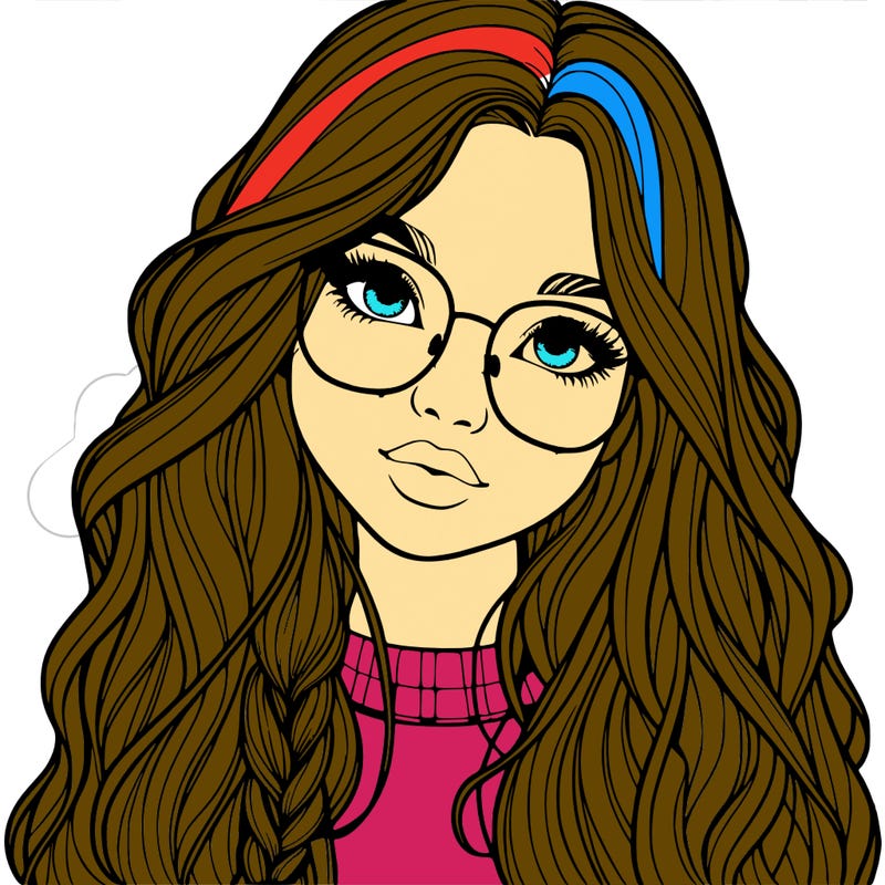 girl with long hair and freckles and glasses realistic