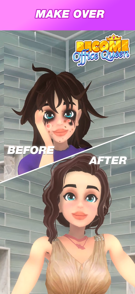 Become Office Queen - 오피스 퀸 되기 게임에서 캐릭터의 전후 모습 변신