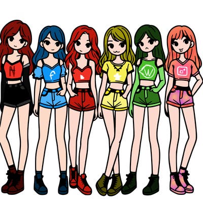 a group of girls wearing crop tops and shorts