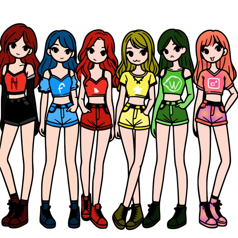 a group of girls wearing crop tops and shorts