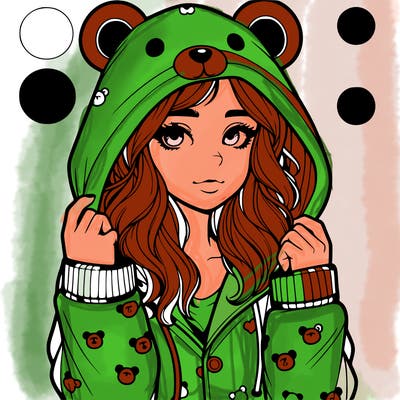 realistic girl in a animal pjs hoodie