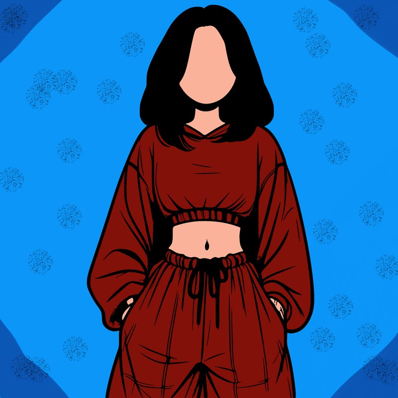 realistic girl faceless with baggy pants and a crop top