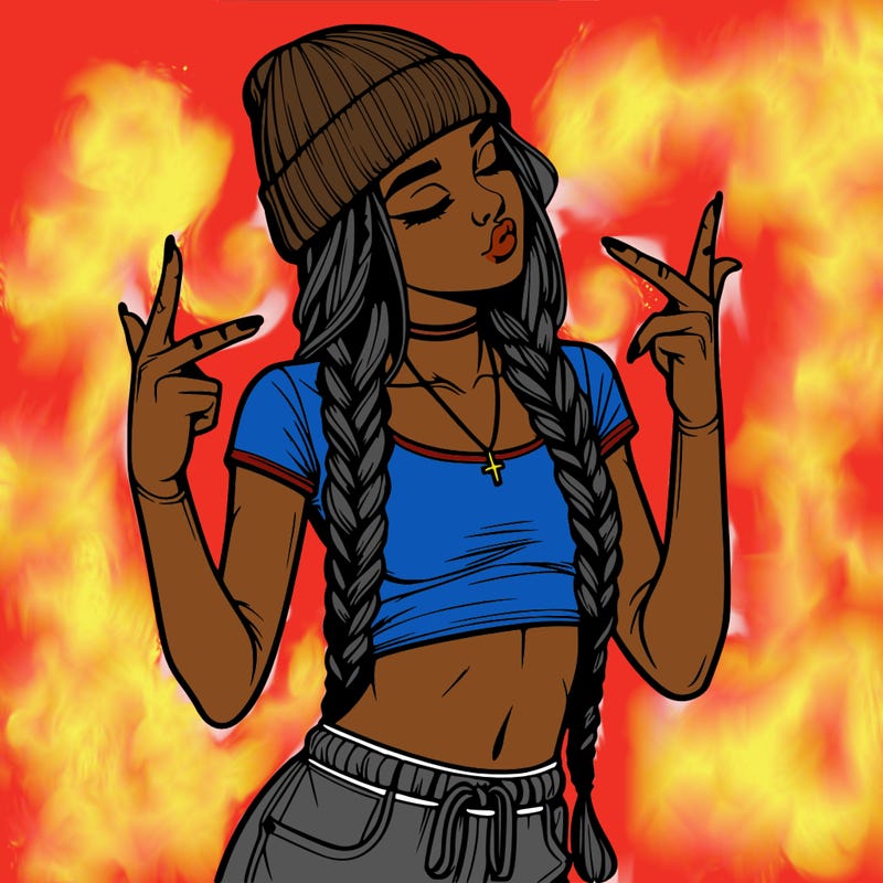 realistic teenage girl with braids and a beanie and crop top doing 🫶🏼