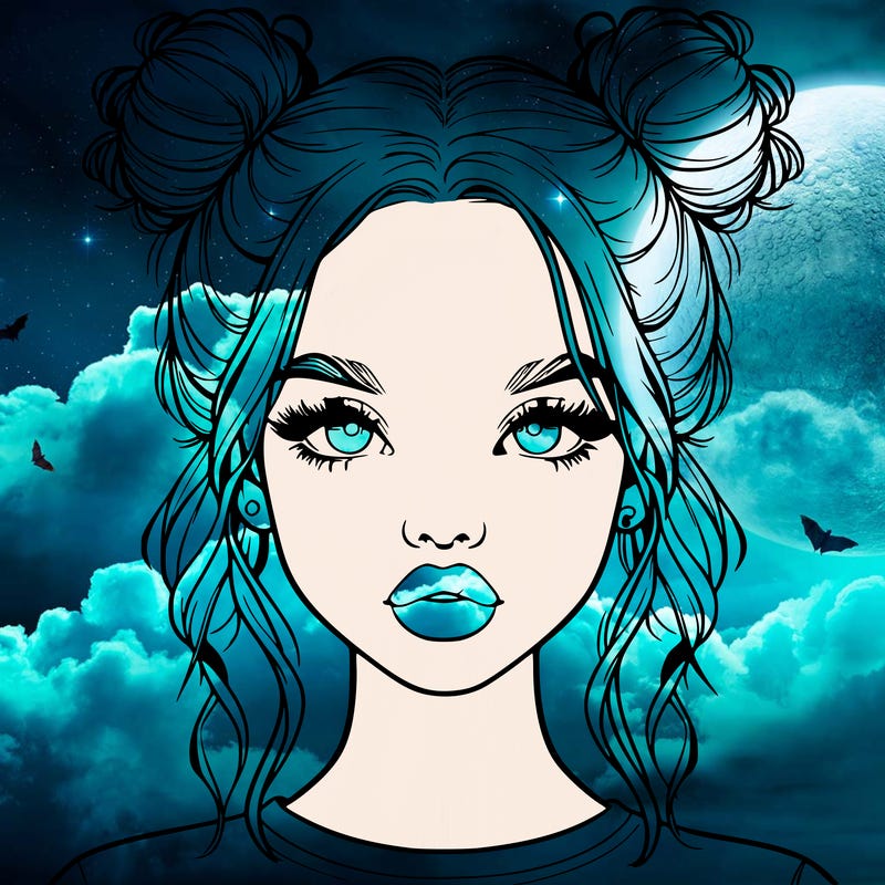 realistic girl with two buns in hair and lips