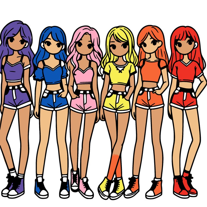 a group of girls wearing crop tops and shorts