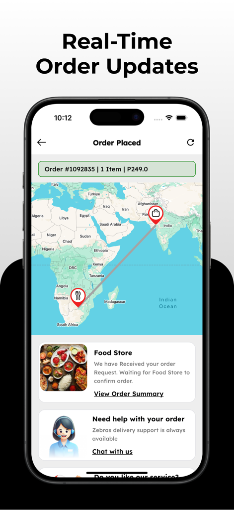 Zebras Groceries & Food - Zebras app real time order tracking screen with map and delivery status