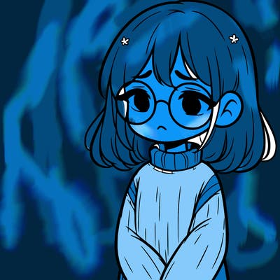 sad girl with glasses in a sweater