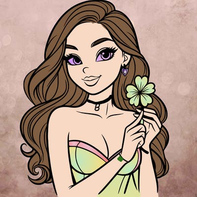 beautiful woman  carrying a clover