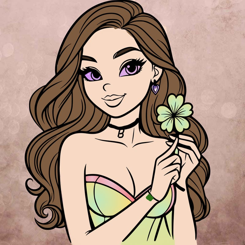 beautiful woman  carrying a clover