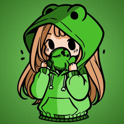 a girl holding a froggy hoodie