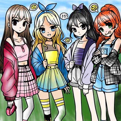 teen manga girls group of 4